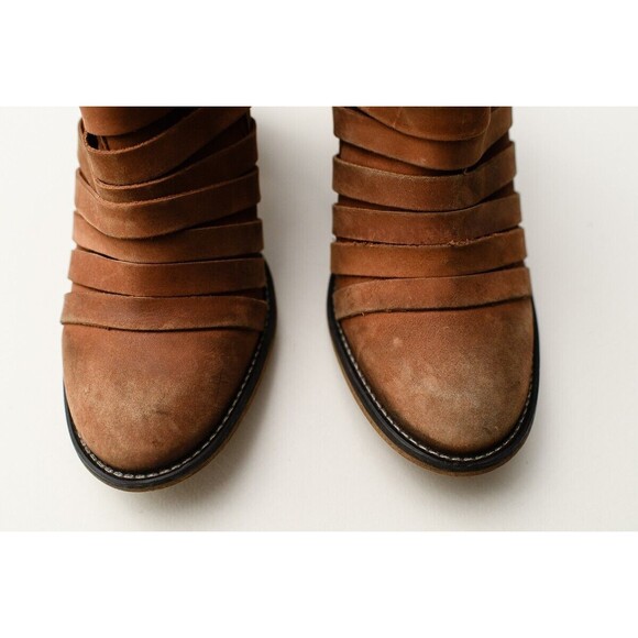 Free People Hybrid Boots Womens 36 US 6 Strappy Distressed Brown Nubuck Shoes - Picture 4 of 11